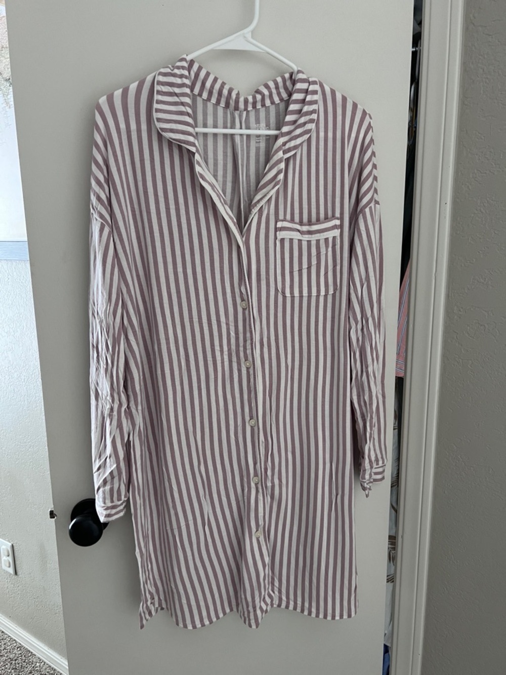 stars above Striped Nightshirt in Mauve and White